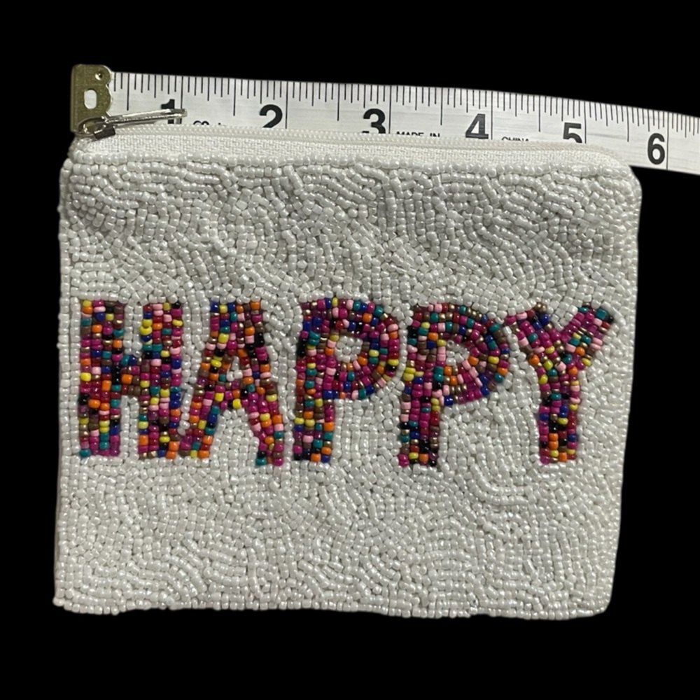 NEW Beaded 'Happy' Pouch 5.5” x 4.75” Gorgeous Pouch - Picture 6 of 6